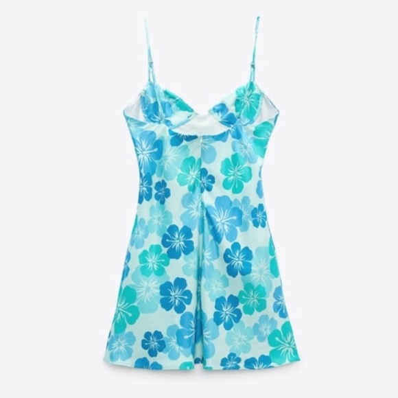 Zara Hawaiian Print Blue Island Dress NWT - Picture 5 of 9
